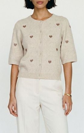 Vero Moda Offy Intarsia Cardigan in Birch Detail Moon Rock Hearts at Nordstrom, Size X-Large