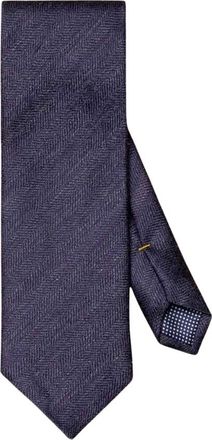 Eton Marineblauwe Visgraat Zijde-Linnen Stropdas - Heren - Stropdassen - Blauw - ONE Size - Linnen - Accessoires