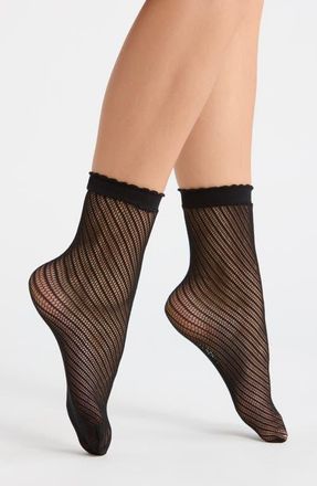 Nordstrom Openwork Anklet Socks in Black at Nordstrom, Size 9