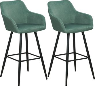 Beliani Beliani - Conjunto De 2 Sillas De Bar De Estilo Moderno En Color Verde Fabricadas En Terciopelo Con Patas De Metal Casmalia