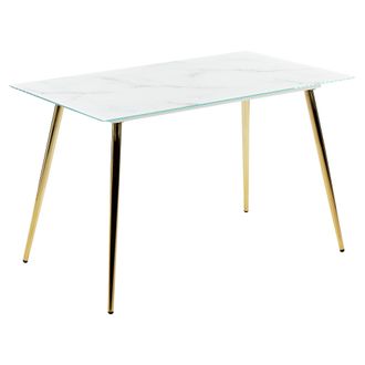 Beliani Mesa De Comedor De Vidrio Templado Blanco Dorado 120 X 70 Cm Efecto M&aacute;rmol Mulga