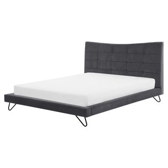Beliani Cama Doble Tapizada En Terciopelo Gris 160 X 200 Cm Patas De Metal Cabecero Acolchado Dise&ntilde;o Moderno Lannion