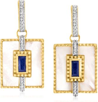Ross-Simons Mother-Of-Pearl and Sapphire Drop Earrings With. White Topaz in 18kt Gold Over Sterling