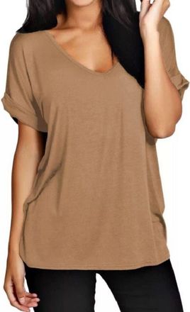 Crazy Girls Womens Oversized Fit Loose Baggy Short Sleeve V-Neck Batwing Top T-Shirt UK8-24 (16/18, Mocha)