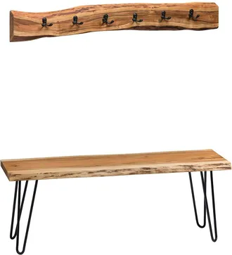 Alaterre Hairpin Natural Live Edge 48In Bench With Coat Hook Set