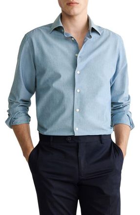 Mango Slim Fit Cotton Button-Up Shirt in Blue at Nordstrom, Size Medium