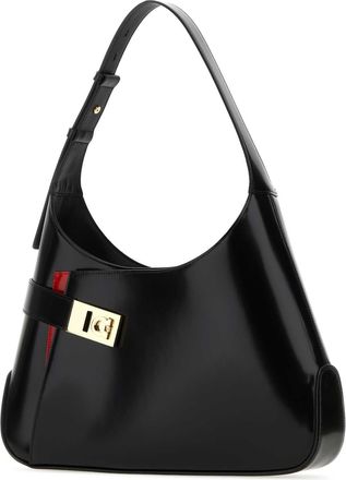 Ferragamo Womens Black Leather Large Arch Shoulder Bag Neroflamered Borse A Mano