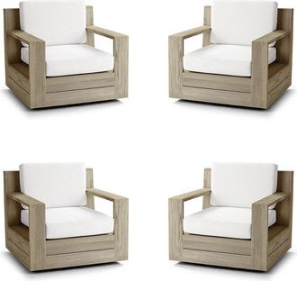 Frontgate St. Kitts 4-pc. Swivel Lounge Chair with Cushions in Weathered Teak - Standard, Sailcloth Cobalt - Frontgate