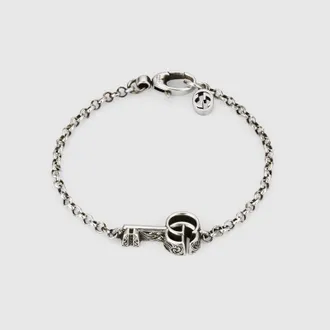 Gucci GG Marmont Key Charm Bracelet, Size 16, Silver, Silver
