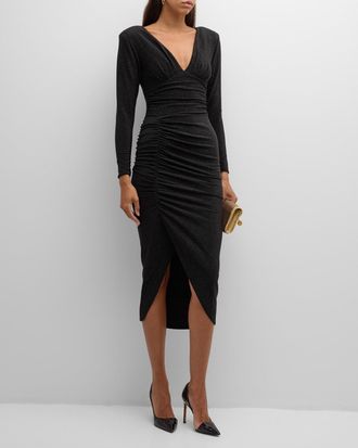 La Petite Robe Di Chiara Boni Ruched Shimmer Bodycon Midi Dress