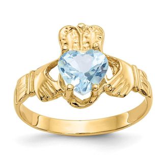 Diamond2Deal 14k Yellow Gold Sky Blue Cubic Zirconia Claddagh Ring