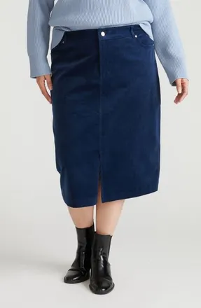 Universal Standard Corduroy Midi Skirt in Pageant Blue at Nordstrom, Size 4Xl