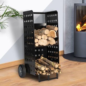 IDMarket Carro De Troncos De Acero Negro 40 X 40 X 100,5 Cm Para Chimeneas