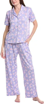 Vera Bradley 3Pc Notch Collar Top, Short & Pant Pajama Set