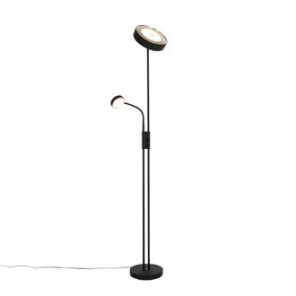 QAZQA Retro/vintage L&aacute;mpara De Pie Negra Con Led Y Regulador De Intensidad Con Luz De Lectura - Kelso Acero /pl&aacute;stico Alargada Incluye Led Max. 2 X 29 Watt 