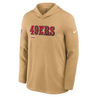 Nike San Francisco 49ers Pure Fury Sideline Nike Mens Dri-FIT NFL Long-Sleeve Hooded Top in Yellow | 03B979V73-P8B