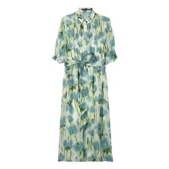 Luisa Cerano Ramie en Lyocell Jurk met Bloemenprint - Dames - Shirt Kleedjes - Groen - XL - Kleedjes