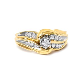 House of Brilliance 14K Yellow Gold 1/4 Cttw Round Diamond Wave Motif Bypass Ring