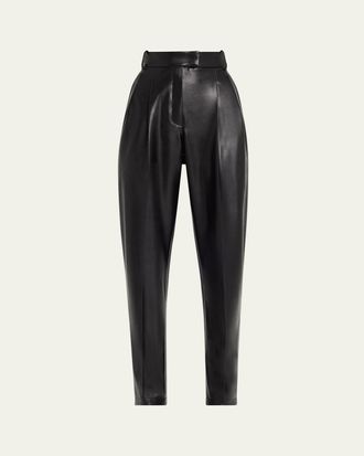 Michael Kors Dru Pleated Tapered Faux Leather Pants