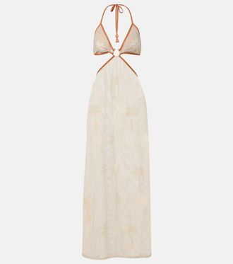 Johanna Ortiz Embroidered cutout mesh maxi dress