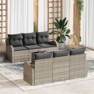 vidaXL Vidaxl - Conjunto De Sof&aacute; De Jard&iacute;n Manual 7 Pcs Gris Claro, Gris Oscuro