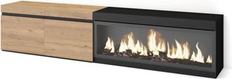 Skraut Home Mueble tv efecto madera roble negro 208x35x45cm chimenea efecto fuego