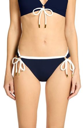 Robin Piccone Jacqui Side Tie Bikini Bottoms in Navy/Grass/Cream at Nordstrom, Size X-Small