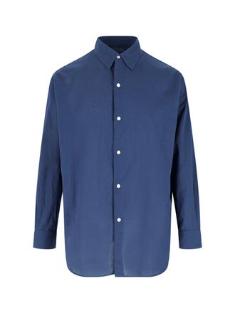 Kaptain Sunshine Blue Minimalist Traditional Collar Cotton Shirt