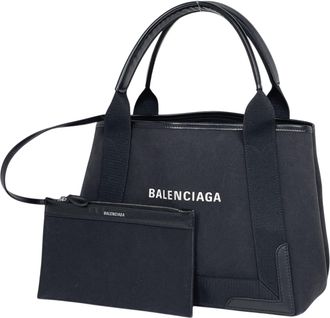 Balenciaga Black Canvas Leather Handbag Tote Bag (Pre-Owned)