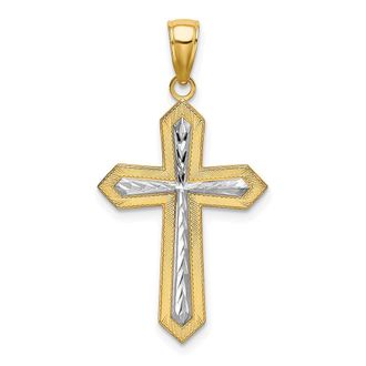 Diamond2Deal 10k Yellow Gold Rhodium Diamond-Cut Cross Pendant