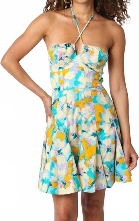 Olivaceous Claudia Halter Dress In Blue Multi