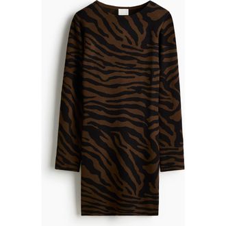 H&M Jacquard-knit Dress in Dark Brown/zebra Print at Nordstrom, Size Xx-Small