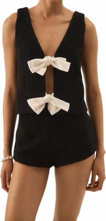 For Love & Lemons Bonnie Boucle Tie Front Top In Black