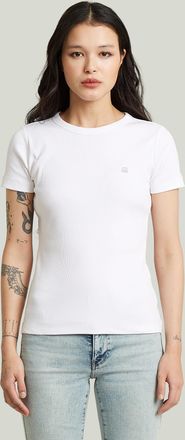 G-Star T-Shirt G-STAR Slim Rib Wmn, Damen, Gr. XXL, wei&szlig;, Single Jersey, Obermaterial: 98% Baumwolle, 2% Elasthan, unifarben, slim fit h&uuml;ftlang, Rundhals, ab
