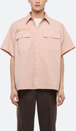 Helmut Lang GD Uniform Short Sleeve Stretch Twill Button Up Shirt in Salmon at Nordstrom Rack, Size Xx-Large