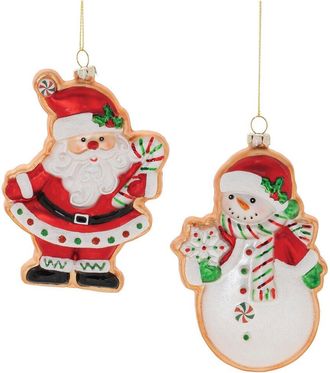 Melrose International Set Of 12 Glass Santa & Snowman Cookie Ornament