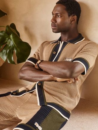 Reiss x Ch&eacute; Camel | Crochet Tipped Shirt, S