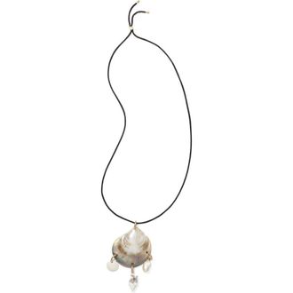 Tory Burch Shell & Cultured Pearl Pendant Necklace in Black /Ivory at Nordstrom