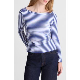 Madewell The 90s Stripe Cotton Boatneck T-Shirt in French Blue at Nordstrom, Size Xx-Large