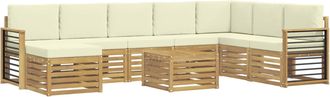 vidaXL Conjunto De Sof&aacute;s De Exterior 9 Uds. Blanco Y Crema Poli&eacute;ster Vidaxl