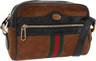 Gucci Pre-owned Cross Body Bags, female, Brown, Size: ONE SIZE Pre-owned Suede Cross Body Bag