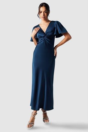 Oasis Satin Midi Bridesmaid Dress in Navy at Nordstrom, Size 2