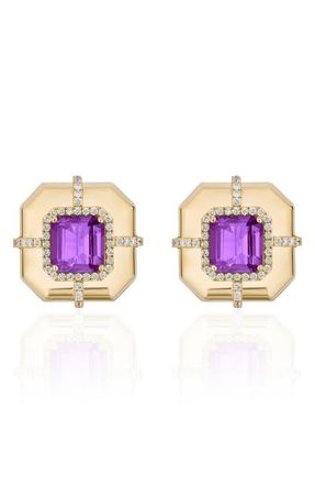 Goshwara Diamond & Semiprecious Stone Stud Earrings in Purple at Nordstrom