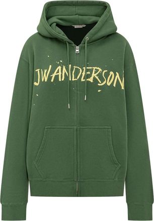 J.W.Anderson Zip Front Print Hoodie - Heren - Vesten met rits - Groen - XL - Katoen - Hoodies & sweatvesten