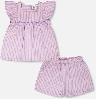 Deux par Deux Stripes Top and Short Set in Lavender Stripes at Nordstrom, Size 24M