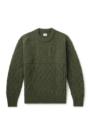 C.P. Company Logo-Debossed Cable-Knit Wool Sweater