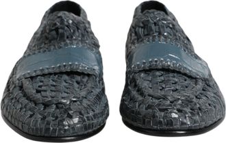Dolce & Gabbana Blue Woven Leather Slip On Loafers Mens Shoes