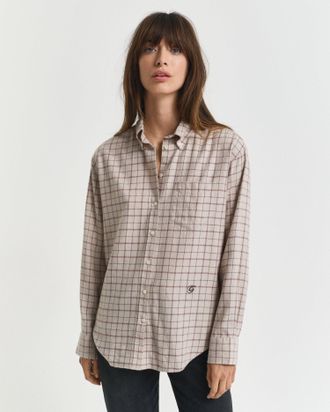 GANT Women Relaxed Fit Checked Brushed Flannel Shirt (42) PLUM WINE