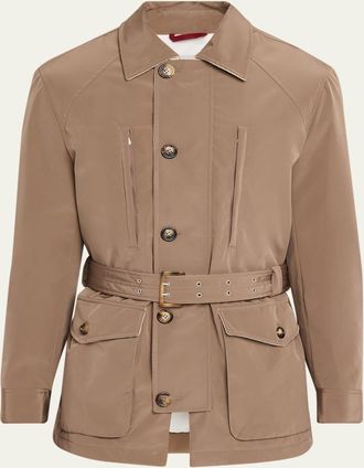 Brunello Cucinelli Mens Water-Resistant Padded Safari Jacket with Self-Belt