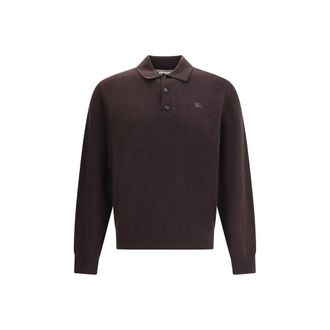 Burberry Mens Collared Cashmere Sweater - Dark Brown